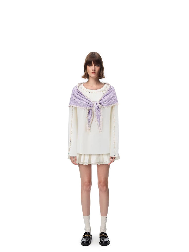 SHROENRO Polka Dot Hand-Knit Floral Casual Versatile Cardigan for Women