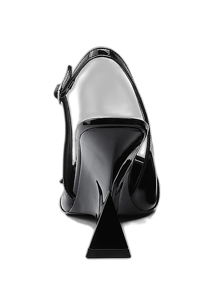 Patent Leather Slingback Pumps 10CM Geometric Triangle Sculpted Wedge Heel Metal Point Cap Avant-Garde Mary Jane Heels