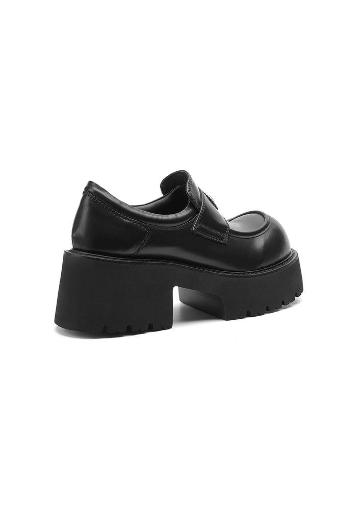 Leather Chunky Platform Loafers 7CM Gothic Avant-Garde Round Toe Block Heel Shoes