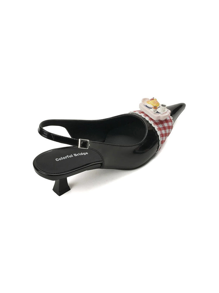 Noon Feast Plaid Bow Kitten Heel Mules