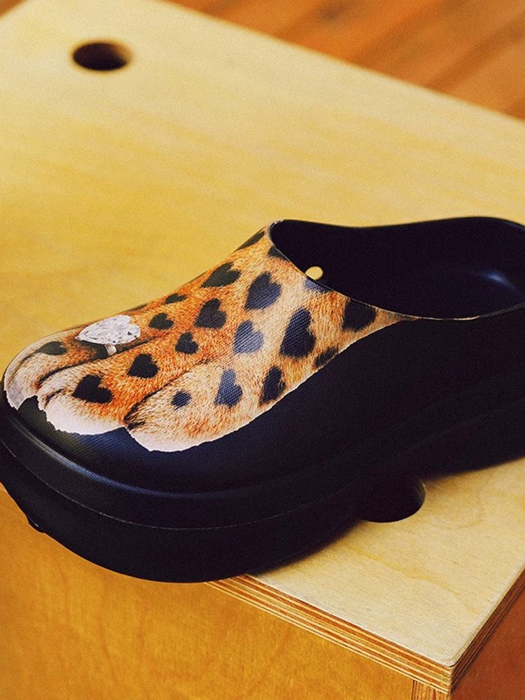 Leopard Cat-Paw Platform Clogs