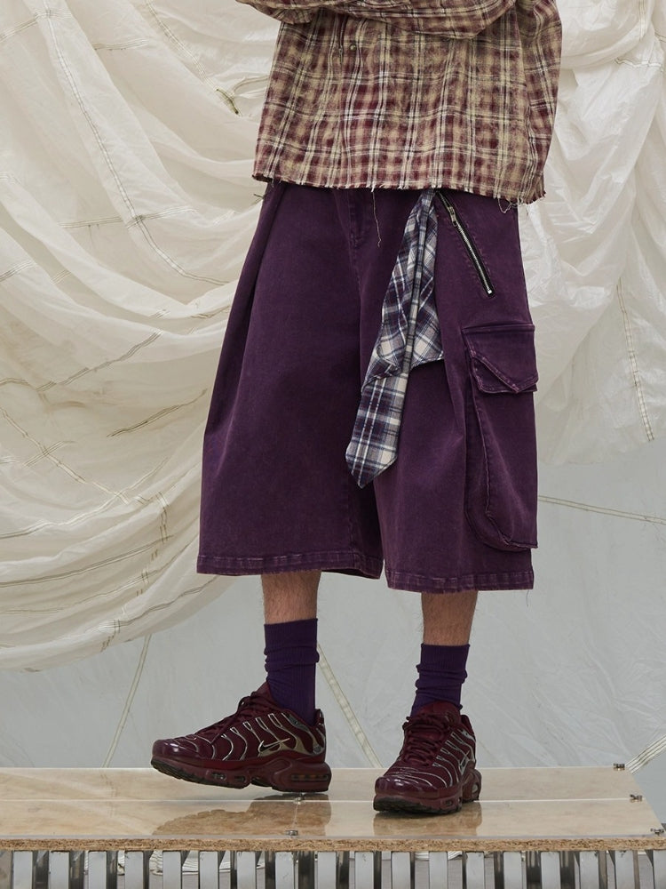 Time Element “Sequel” Detachable Square-Pleated Washed Denim Workwear Cropped Pants