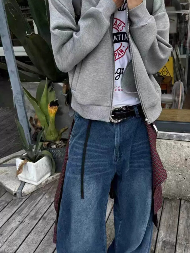 Spatial Relations (R) Multi-Color Striped Detachable Back Panel Oversized Washed Distressed Jeans