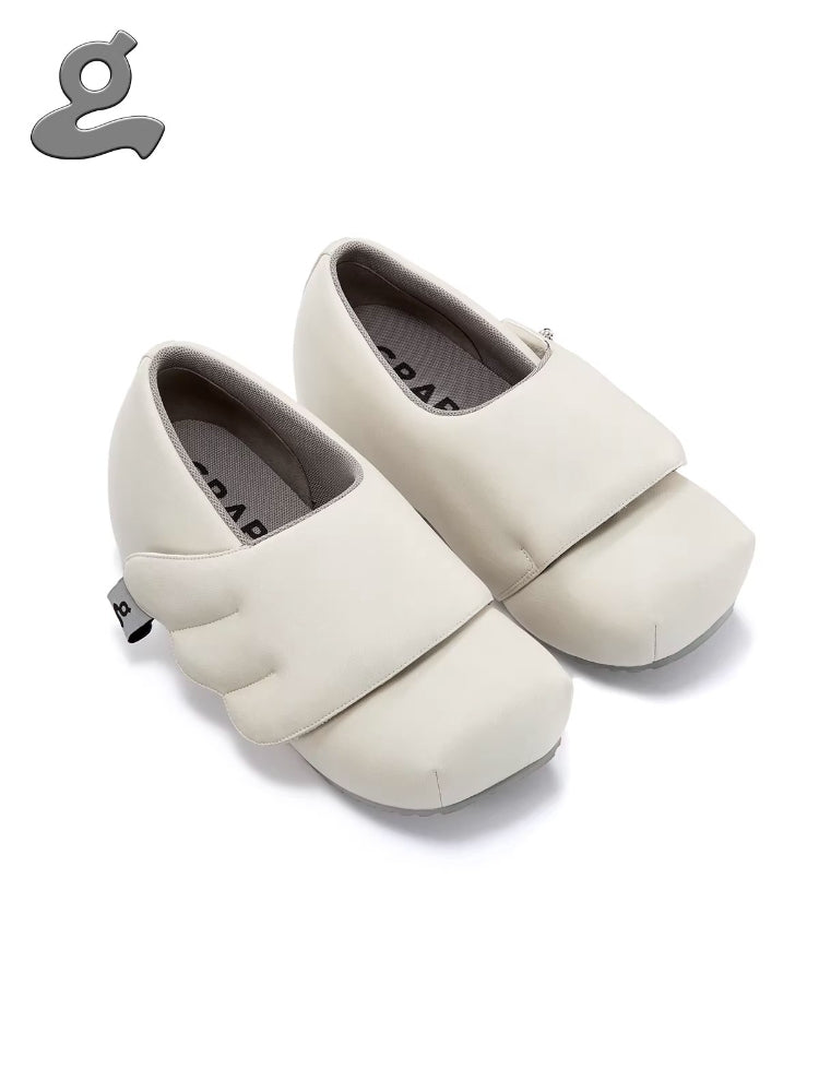 GRAPE Hotel Collection: Original Off-White Winged Velcro Loafers with Built-in Heels and Thick Soles