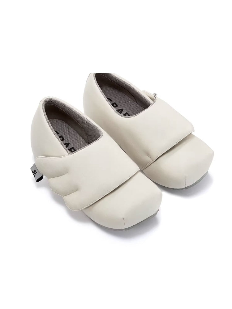 GRAPE Hotel Collection: Original Off-White Winged Velcro Loafers with Built-in Heels and Thick Soles