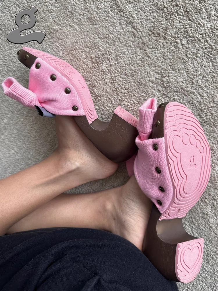 GRAPE 10th Anniversary Edition Sweatshirt-Sleeve Sports-Style Custom-Made Wooden-Soled High-Heeled Platform Sandals for Women (Summer)