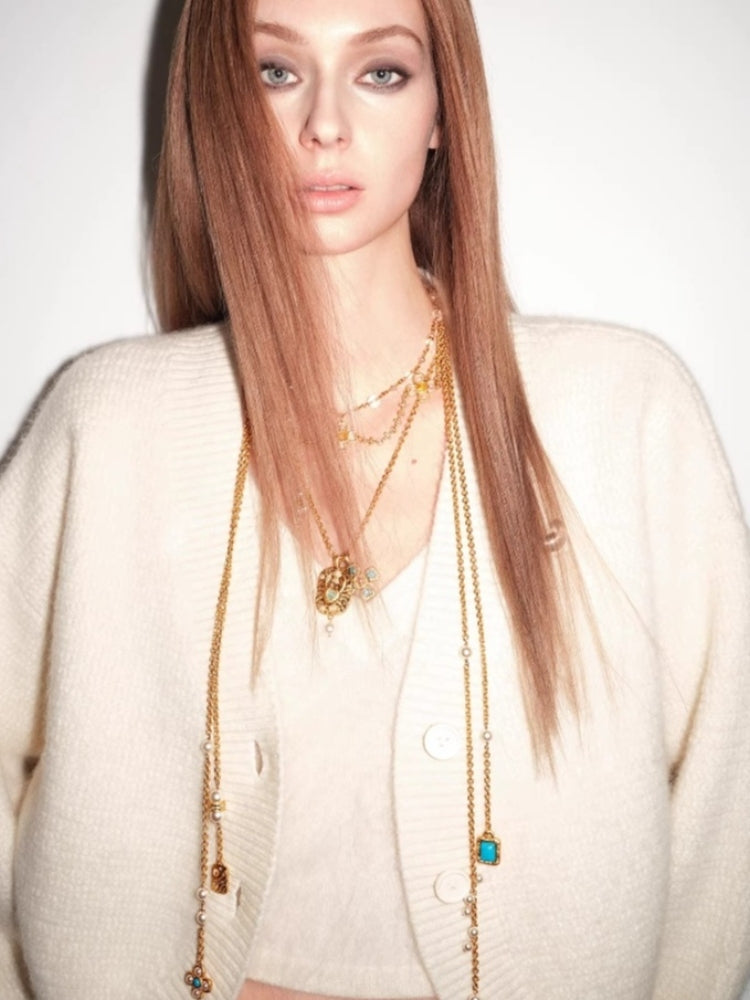 tokokkino “Trajectory” Baroque-Style Gemstone Square Bow Short Necklace