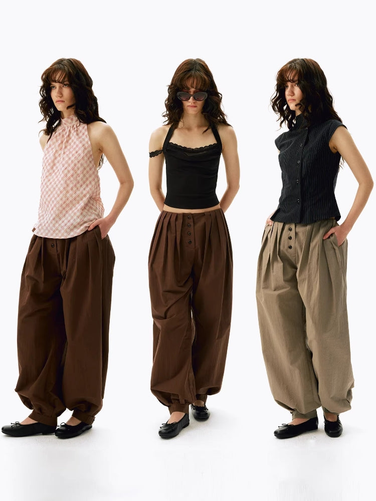 2AM POETRY Relaxed-Fit Adjustable Multi-Pleated Drapey Casual Bell-Bottom Pants
