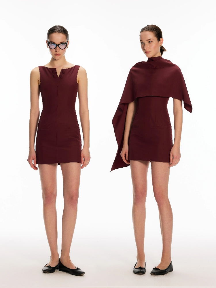 Dpercent Acetate Two-Tone Detachable Asymmetrical Shawl Modern Polka-Dot Tank Dress