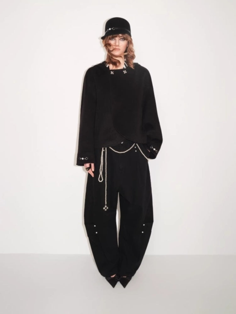 tokokkino “Black Orange” Black Orange Hand-Stitched Curved-Leg Pants