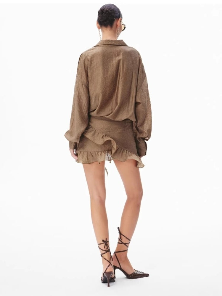 CNLEEWEI Ruffled, Detachable Flower, Leopard-Print Jacquard Wrap-Style Mini Skirt