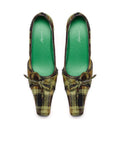 UBORYA British-Style Green Checkered Niche Horsehair Square-Toe Shoes