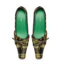 UBORYA British-Style Green Checkered Niche Horsehair Square-Toe Shoes