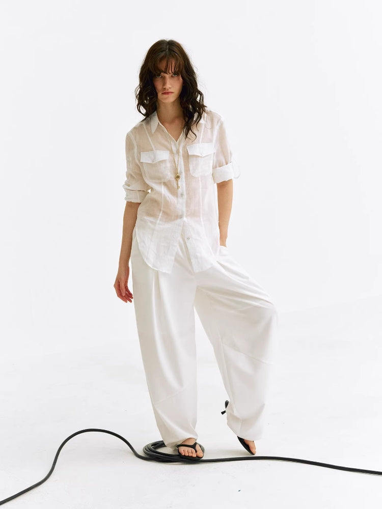 OZAPLUS 2AM POETRY 100% Ramie Shirt: Slightly Sheer, Cool, Lightweight, and Comfortable; Relaxed Fit with Rolled Sleeves; Ideal for Outdoor Activities and Sun Protection