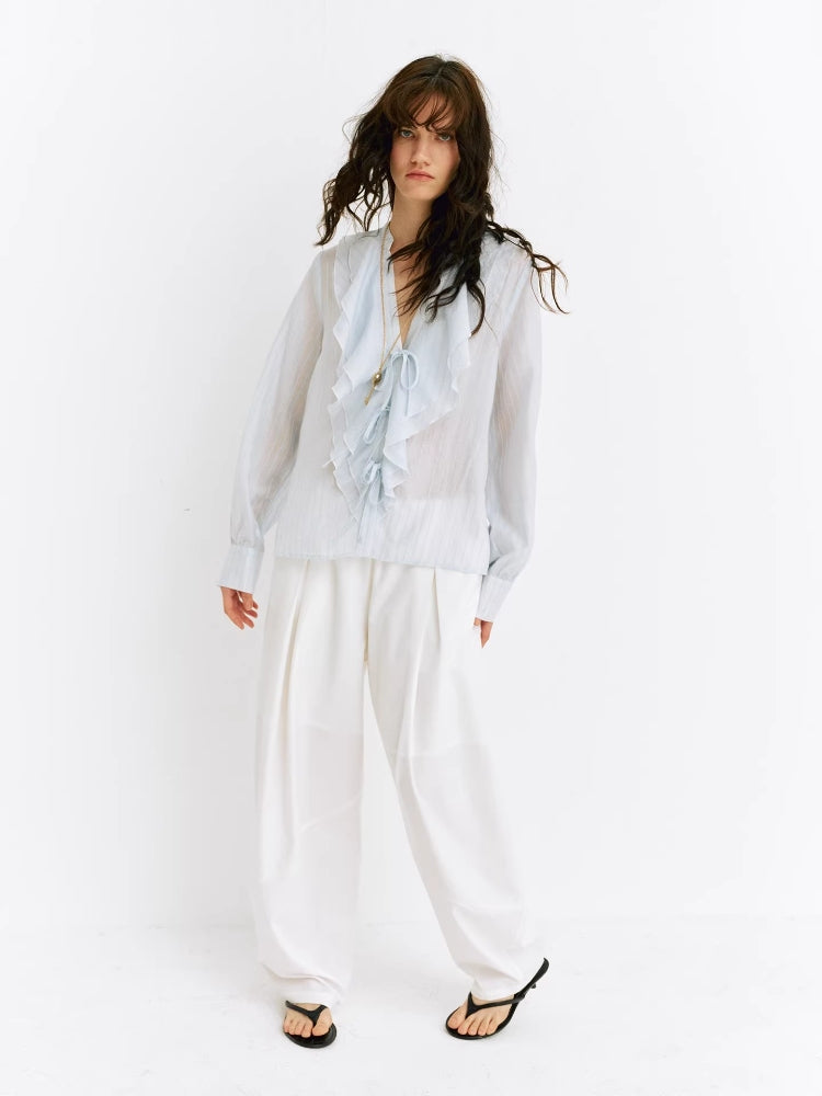 2AM POETRY Lyocell V-Neck Striped Sun-Protective Shirt: A French-inspired, relaxed-fit shirt