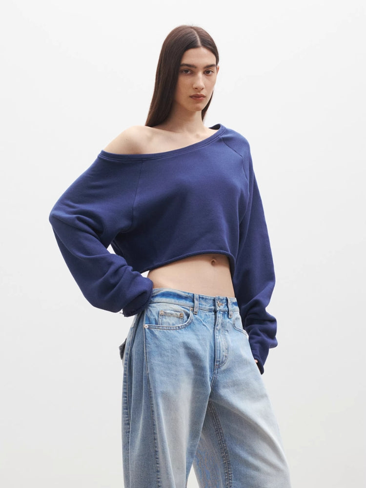 MEDIUM WELL One-Shoulder Cropped Sweatshirt