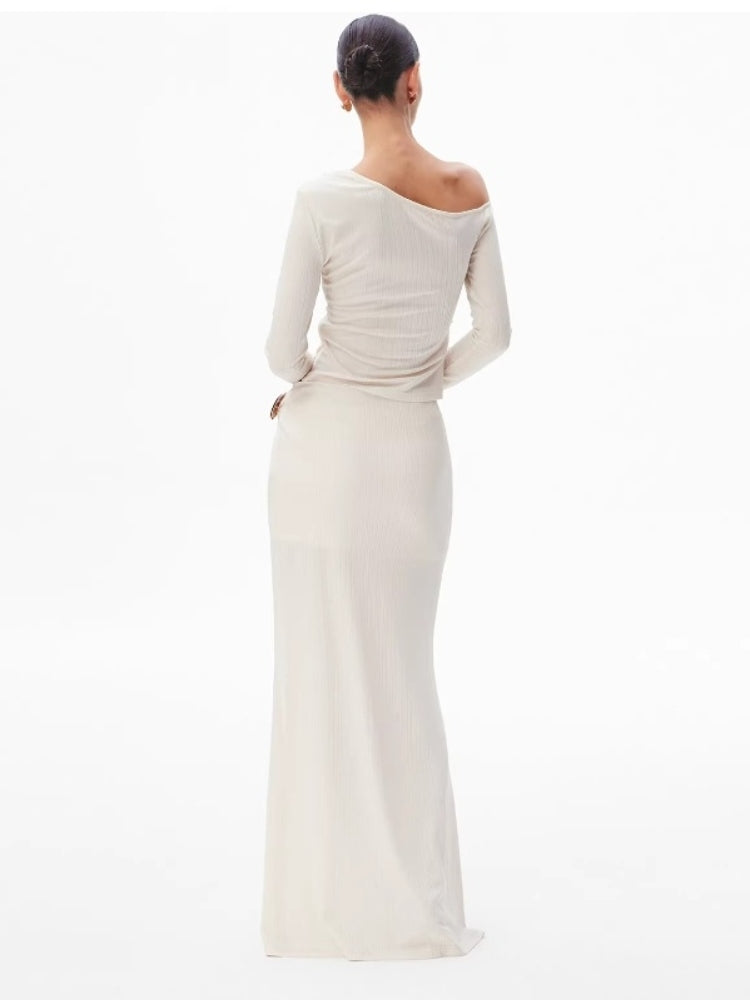 CNLEEWEI Detachable Metal Buckle Twisted Split-Front Knit Skirt