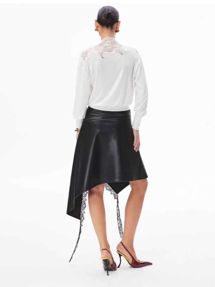 CNLEEWEI V-neck Lace-Embroidered Reversible Knit Top