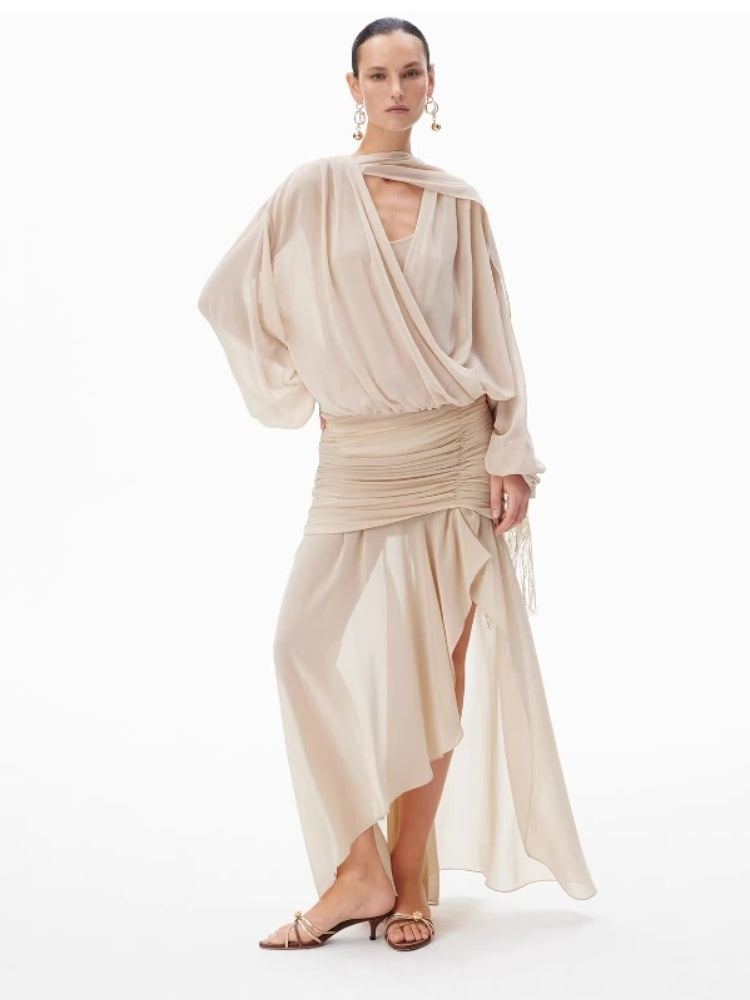 CNLEEWEI Two-Piece Fringed Sheer Chiffon Top