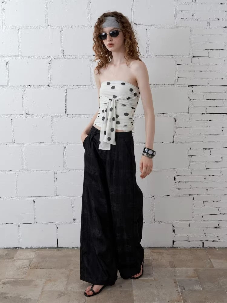 2AM POETRY [NATTY's Style] Fun Polka-Dot Tie-Front Ruched Bandeau Top