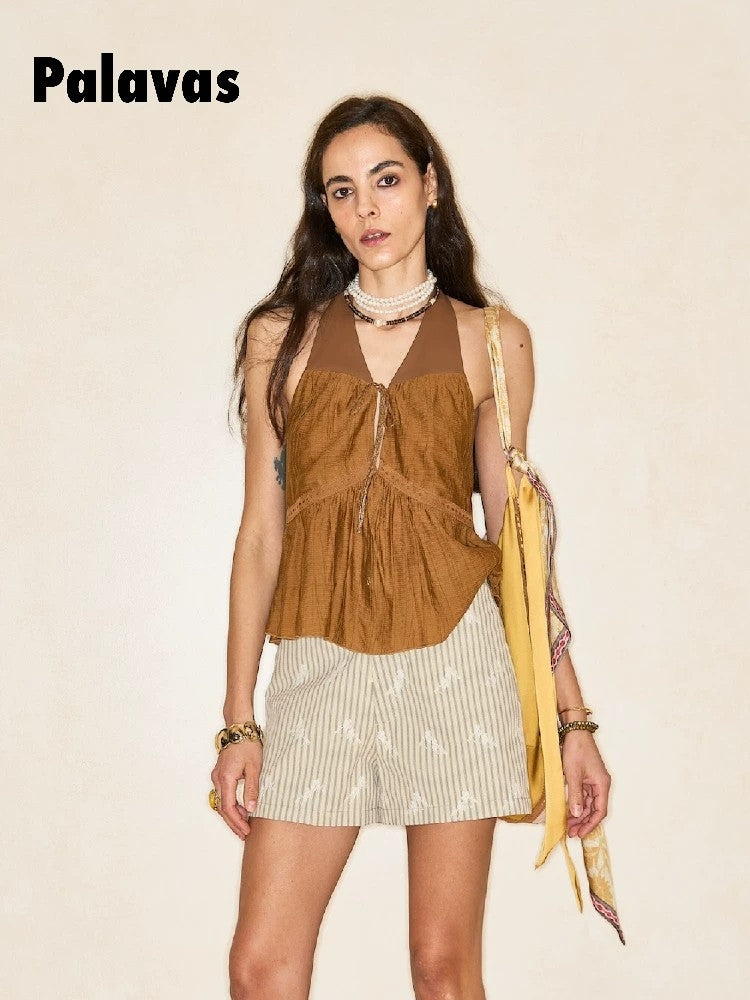 Gypsy Wanderlust Neck-Wear Top: A Stylish, Niche-Market, Lightweight Patchwork Spaghetti-Strap Top