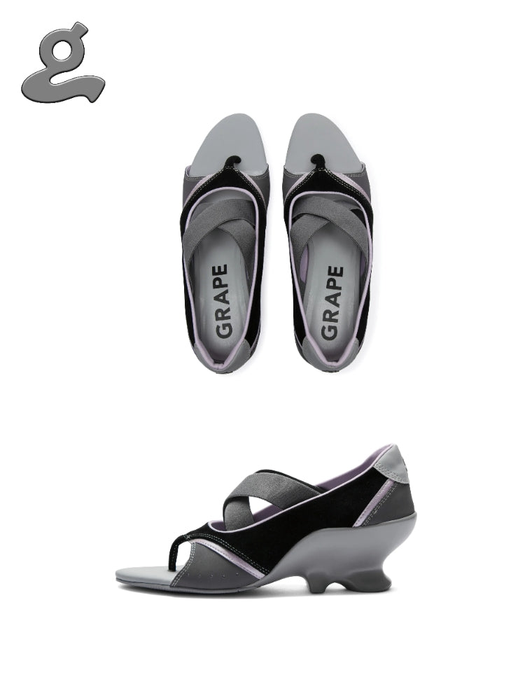 GRAPE Designer Black Wedge Heel Sandals