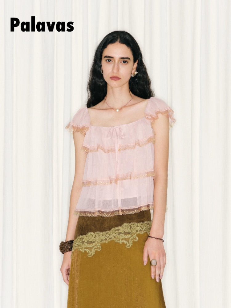 Tamil Day-to-Night Blouse: French Vintage Lace and Tulle Patchwork Blouse