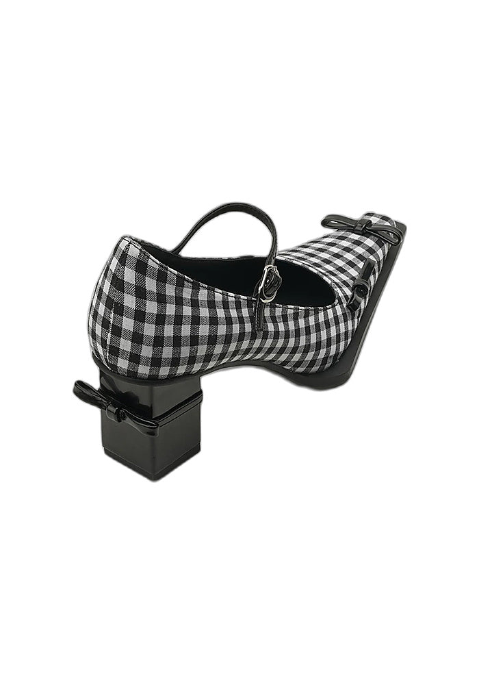 Gingham Mary Jane Block Heel Pumps 6.5CM Vintage Avant-Garde Square Toe Shoes