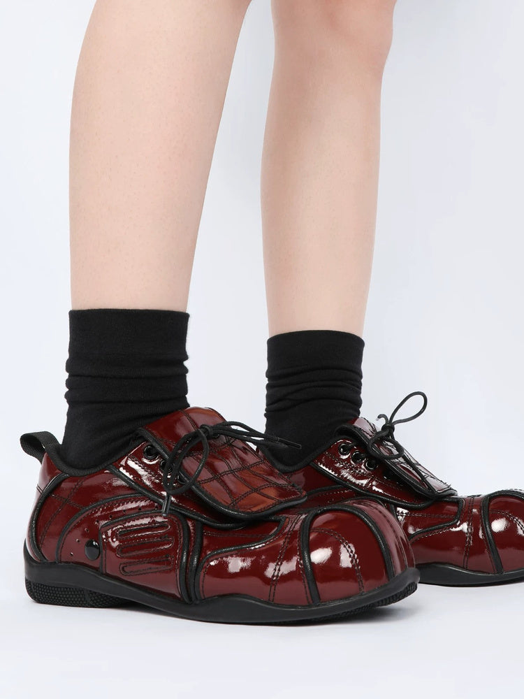 Retro Red-Brown Fold-Over Sneakers