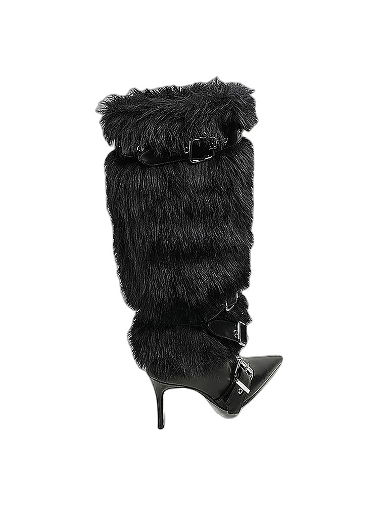 Night Hunt Faux-Fur Buckle Stiletto Boots