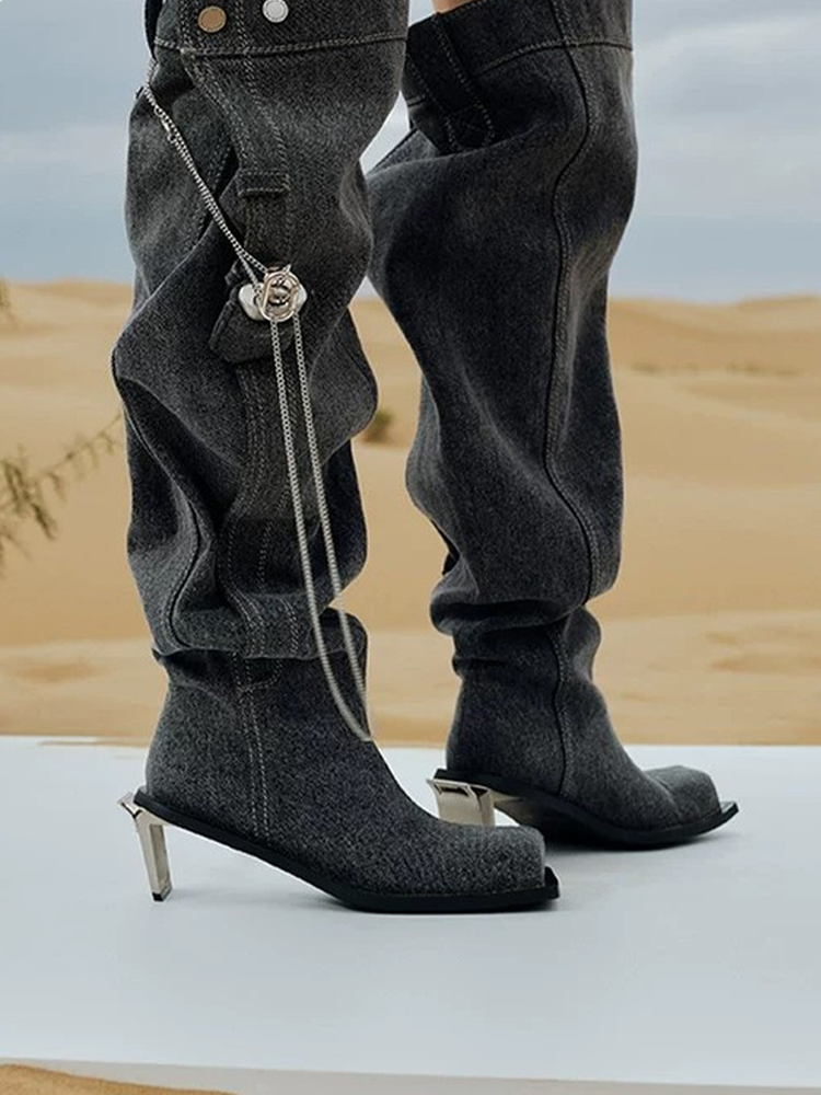 Slouchy Buckled Stiletto Knee Boots