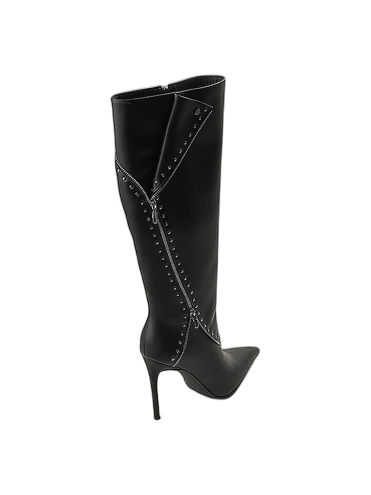Studded Fold-Over Stiletto Knee Boots