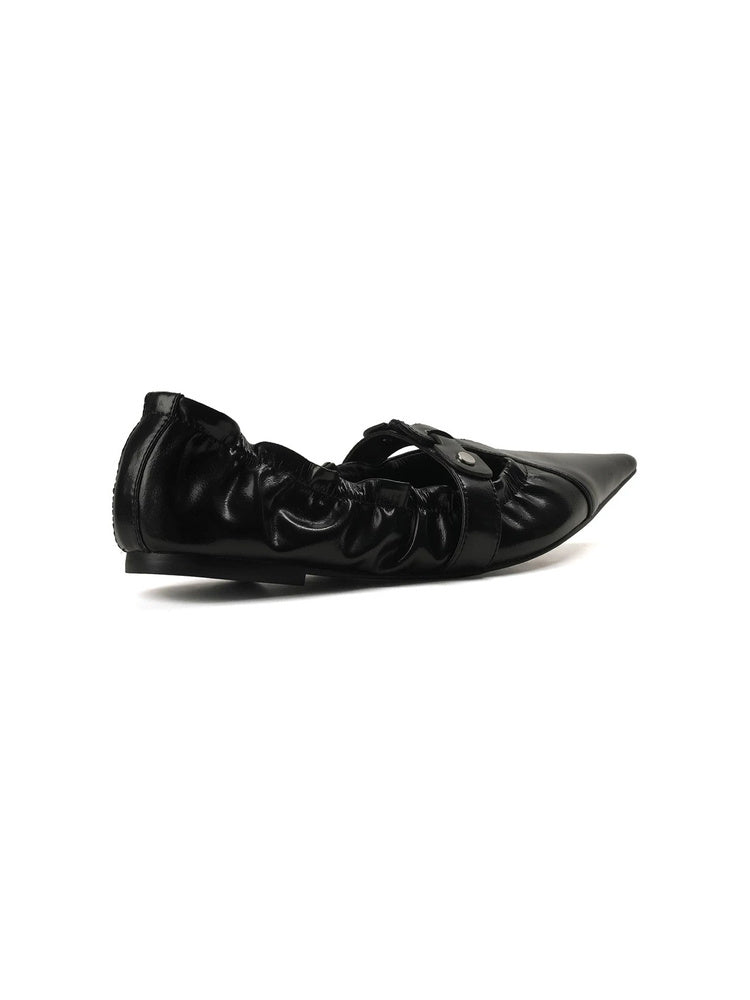 Ruched Pointed-Toe Buckle Flats