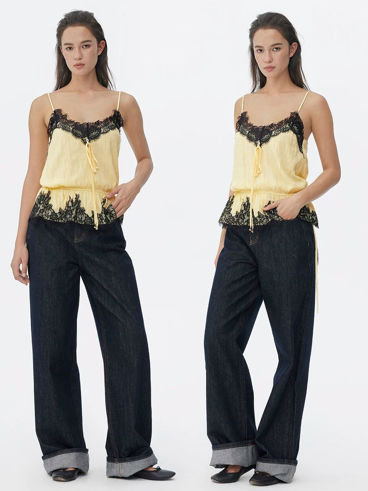 DPERCENT Lace-Trim Drawstring Camisole Top