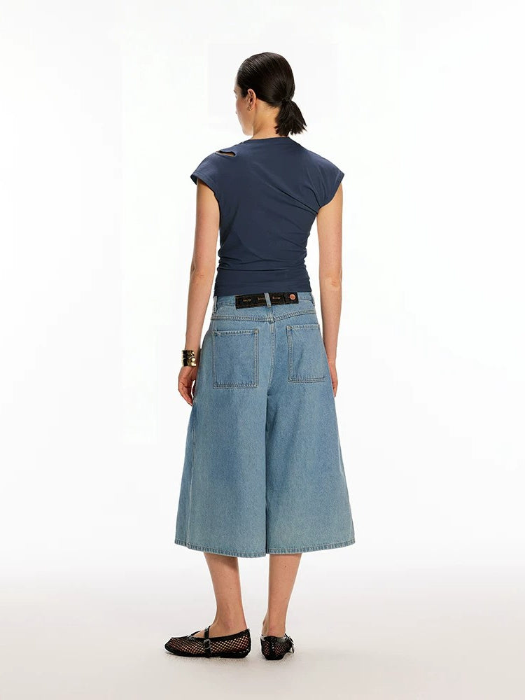 DPERCENT Asymmetric Draped Cap-Sleeve T-Shirt