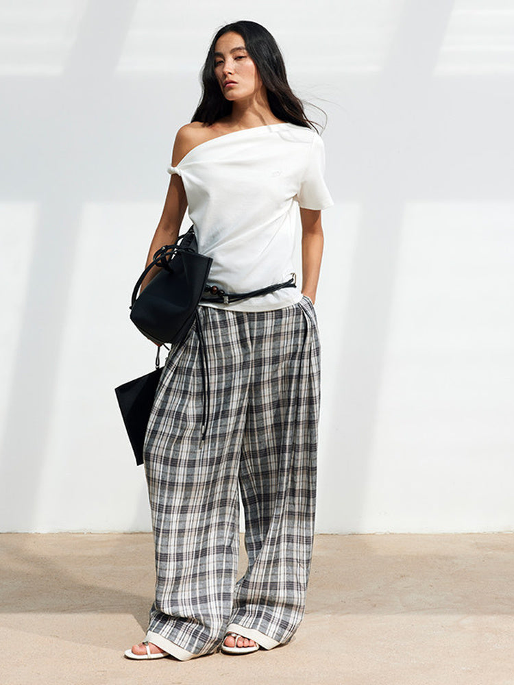 DPERCENT Asymmetric One-Shoulder Draped T-Shirt