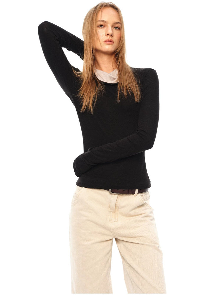 2AM POETRY Contrast Drape-Neck Long-Sleeve Top - view 5