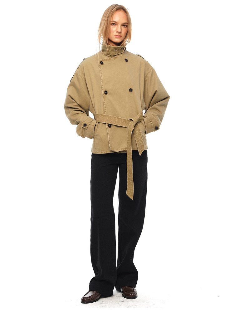 2AM POETRY Cropped Belted Cotton Trench Jacket - view 5