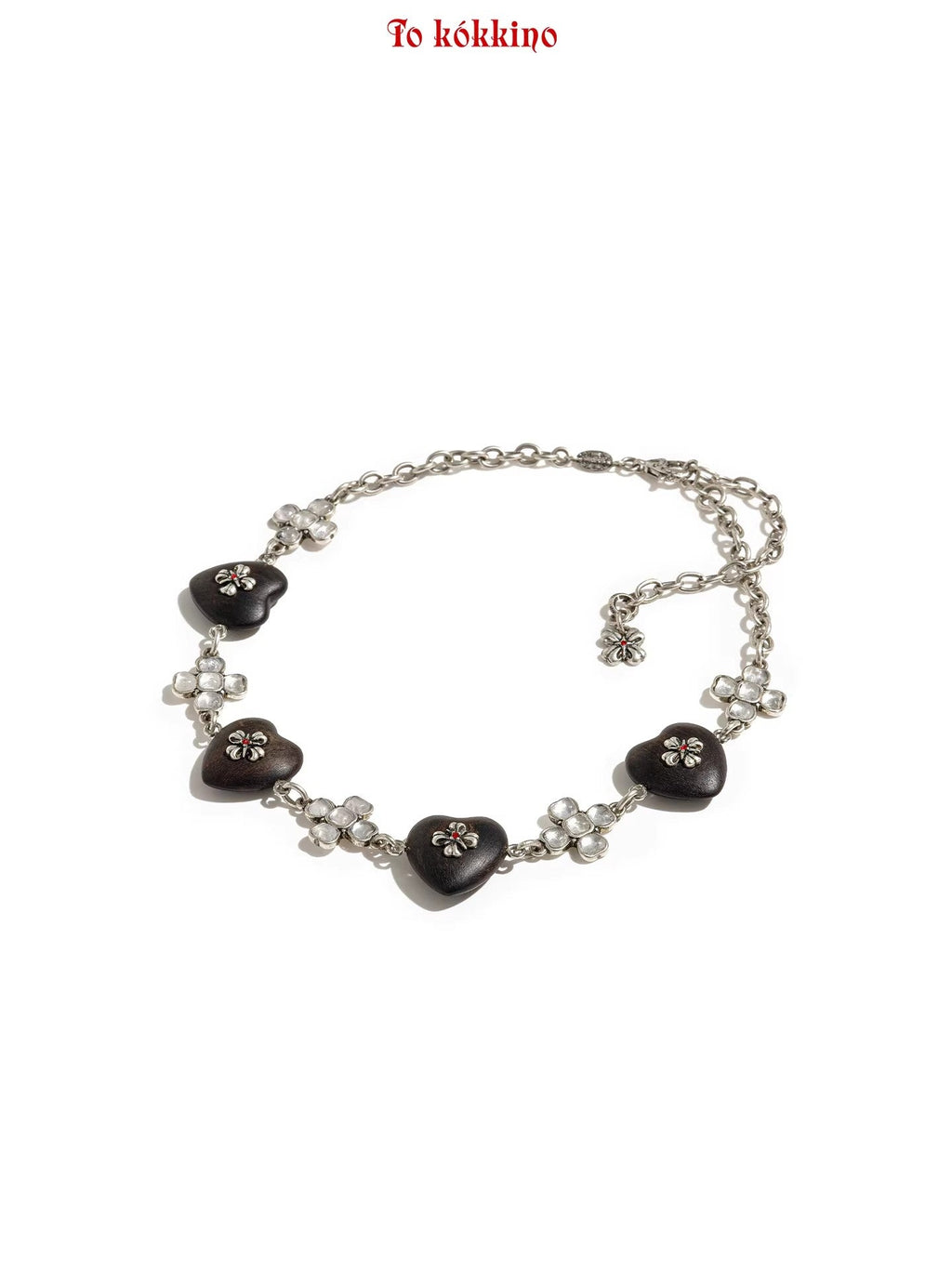 tokokkino “Wood and Crystal” Purple Sandalwood Butterfly Flower Heart-Shaped Short Necklace
