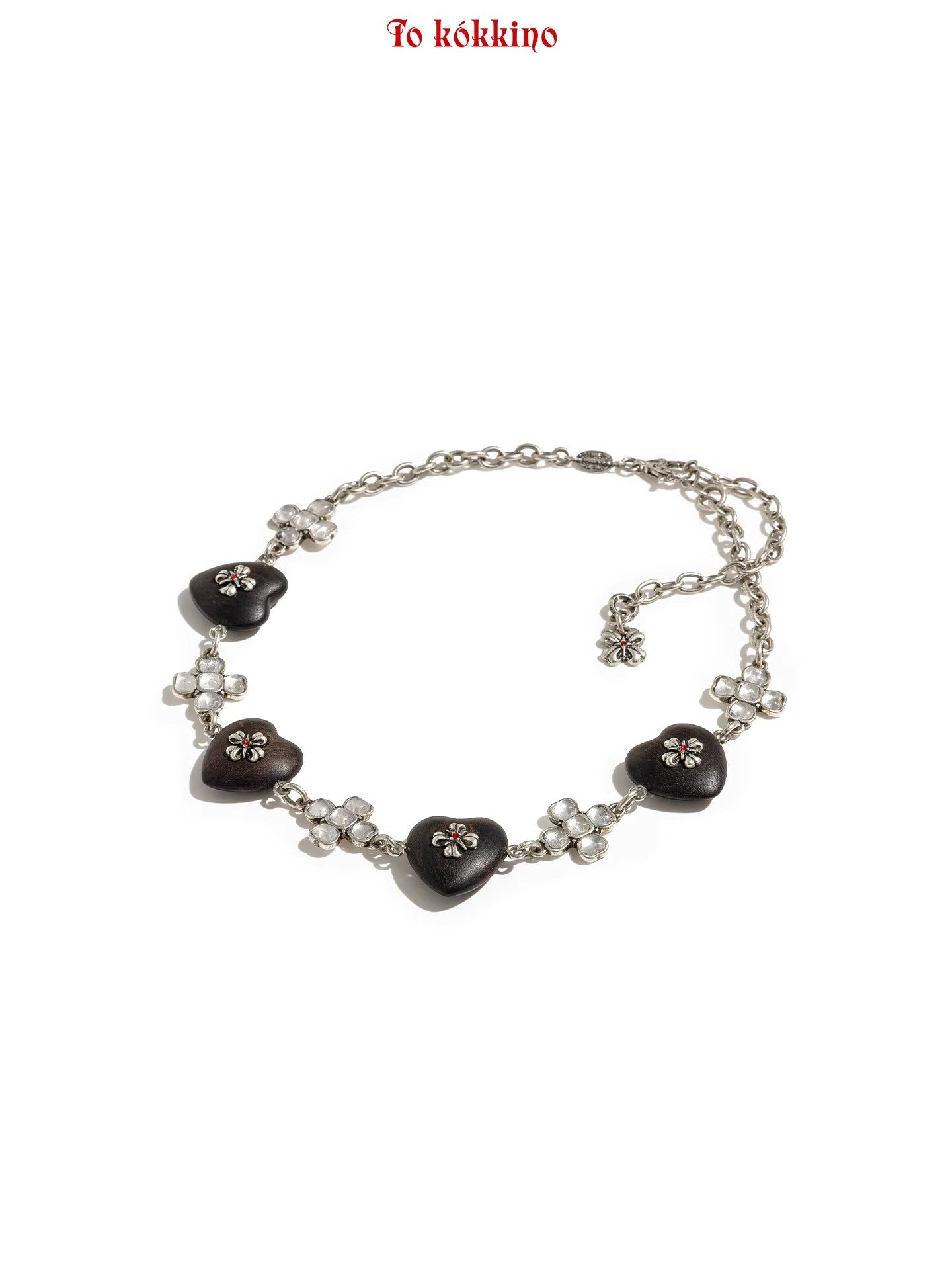 tokokkino “Wood and Crystal” Purple Sandalwood Butterfly Flower Heart-Shaped Short Necklace