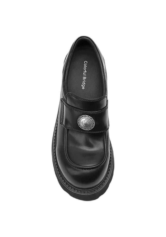 Leather Chunky Platform Loafers 7CM Gothic Avant-Garde Round Toe Block Heel Shoes