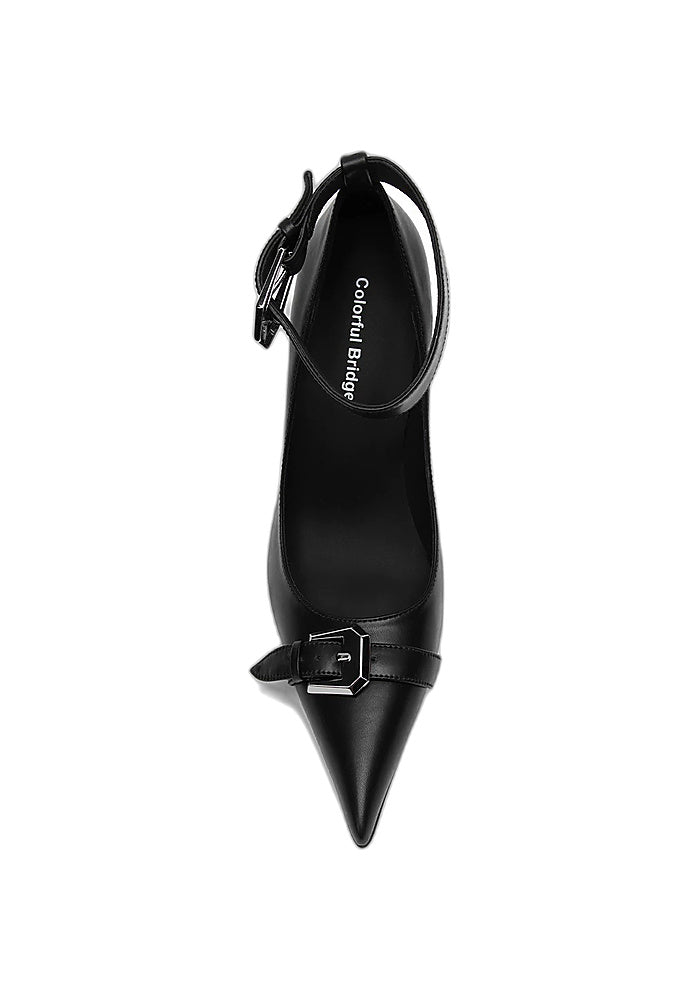 Leather Metal Buckle Ankle Strap Pointed Stiletto Pumps 10CM Business Avant-Garde Designer Heels