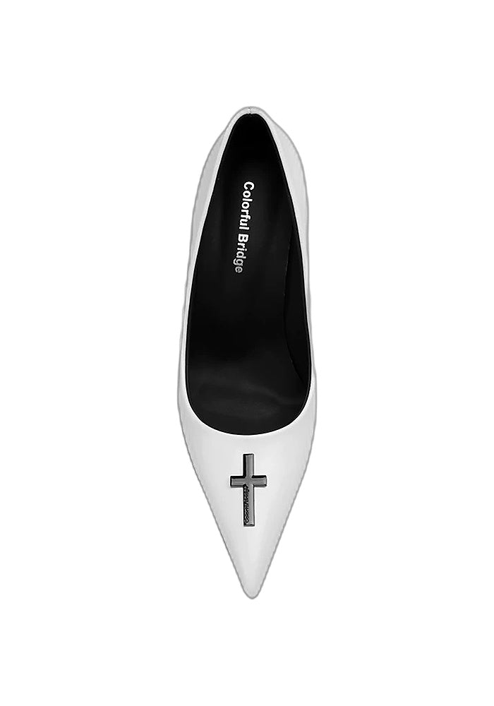 White Calfskin Cross Sculptural Stiletto Pumps 10CM Pointed Toe Designer High Heels