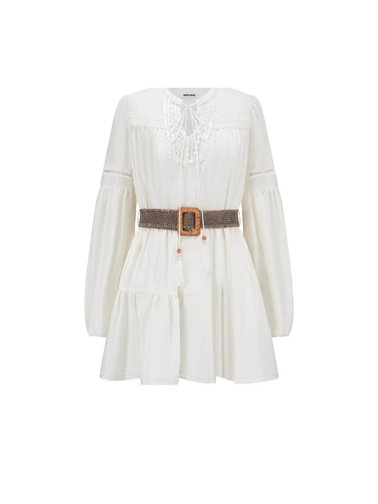 SHROENRO Waist-Tied Lace-Trimmed Tiered Skirt: Women's Fashionable and Versatile A-Line Mini Skirt