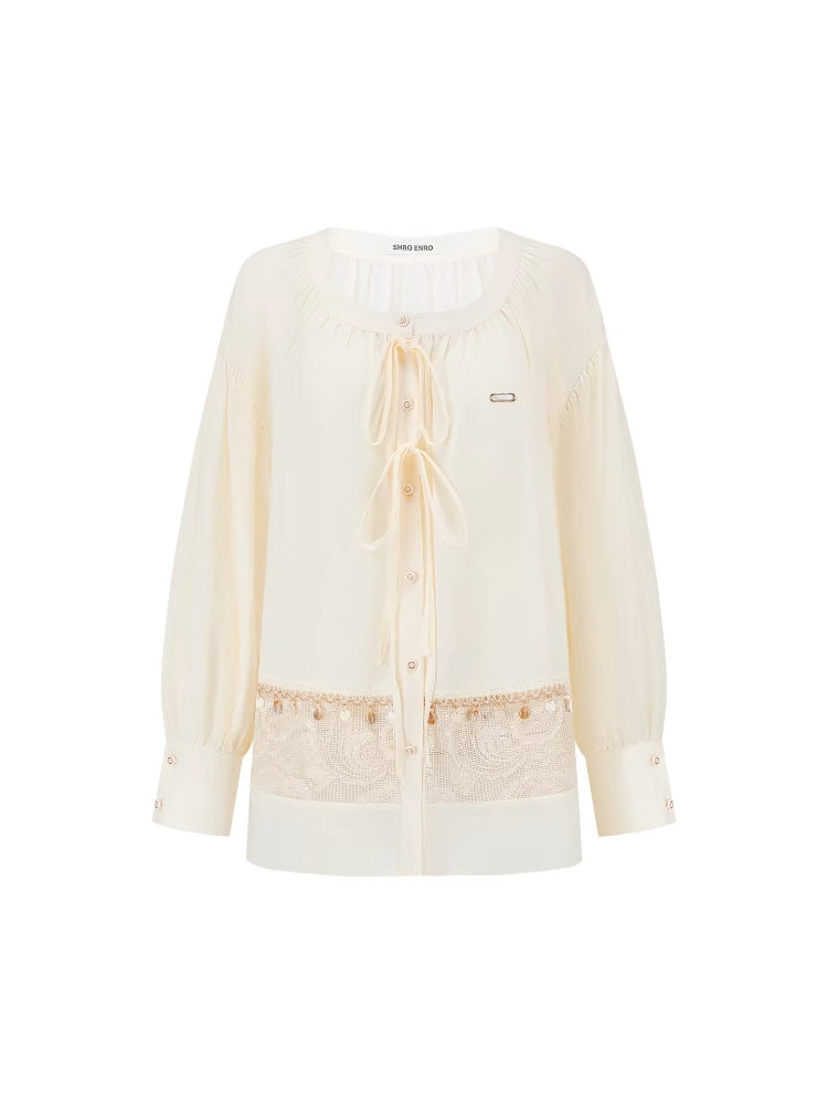 SHROENRO Heavy Industry Openwork Lace Patchwork Loose-Fit Shirt and Shorts Fashion Set