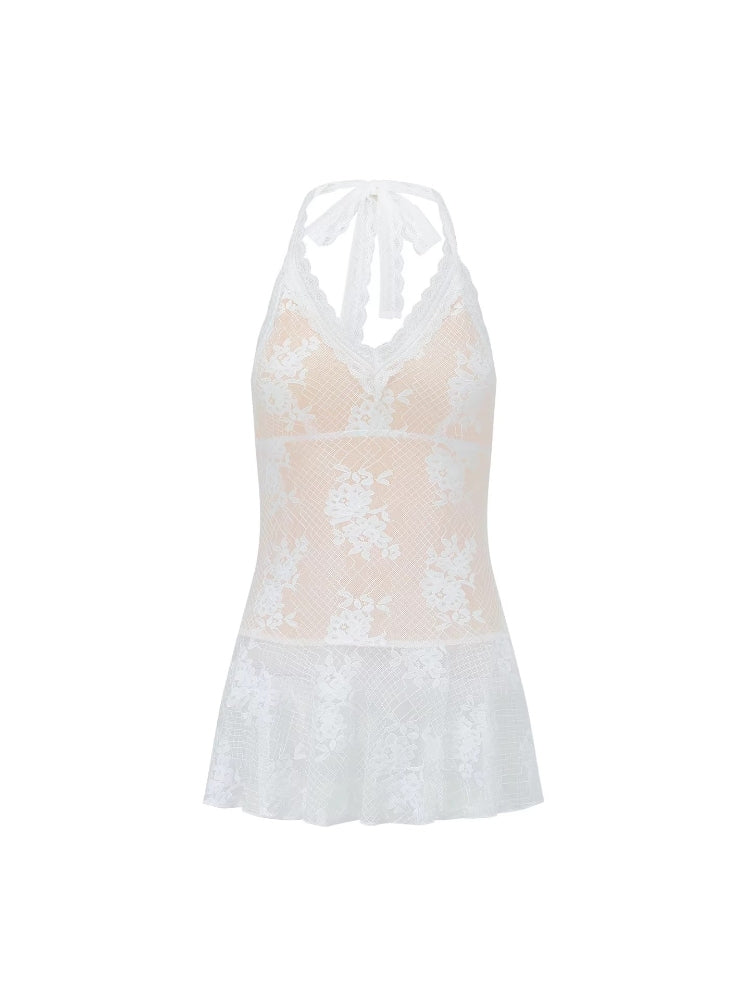 SHROENRO New Arrival: Relaxed-Fit Elegant Halter Neck V-Neck Lace Tank Top for Women