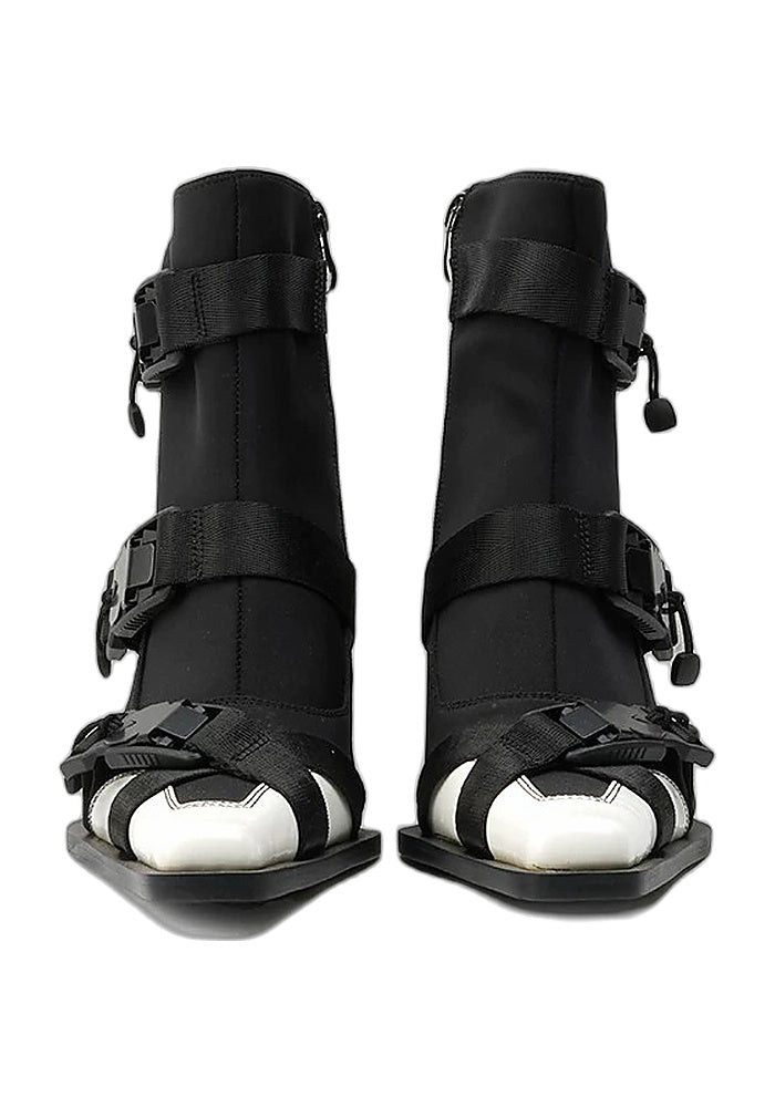 Block Techwear Buckle Ankle Boots 6.5CM Geometric Block Heel Square Toe Sock Booties