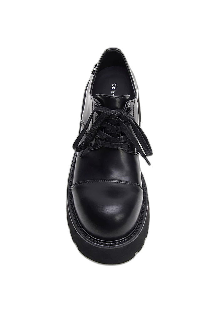 Leather Chunky Platform Oxford Shoes 7CM Block Heel Avant-Garde Pointed-Up Toe Lace-Up Gothic Loafers