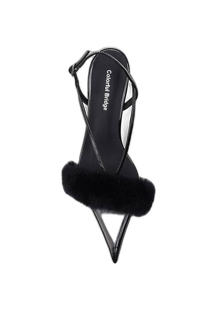 "Velvetclaw" Mink Fur Pointed Toe Slingback Sandals 4.5CM Sculpted Kitten Heel Avant-Garde Party Mules