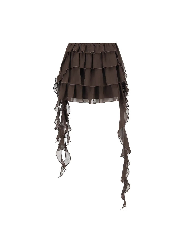 SHROENRO Layered Ribbon-Style Skirt: A-Line Chiffon Tiered Mini Skirt with a Flowy, Ethereal Look